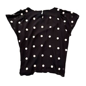 CeCe Black & White Polka Dot Sheer Flutter Sleeve Top XL Lightweight Business